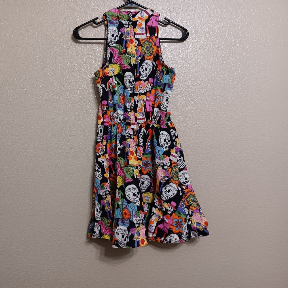 Folter Black Colorful Sugar Skull Floral Mini Dress - Picture 3 of 4